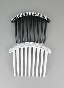 2 Black White Big Huge Hair Comb set pack Silver plastic teeth side clip 4" wide - Picture 1 of 10