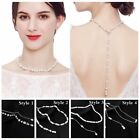 Crystal Pearl Back Drop Necklace Pendant Wedding Bridal Long Back Necklace Chain