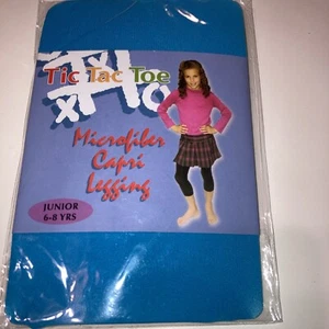 Girls Turquoise Microfiber Capri Leggings Size 6-8 Years - Picture 1 of 3