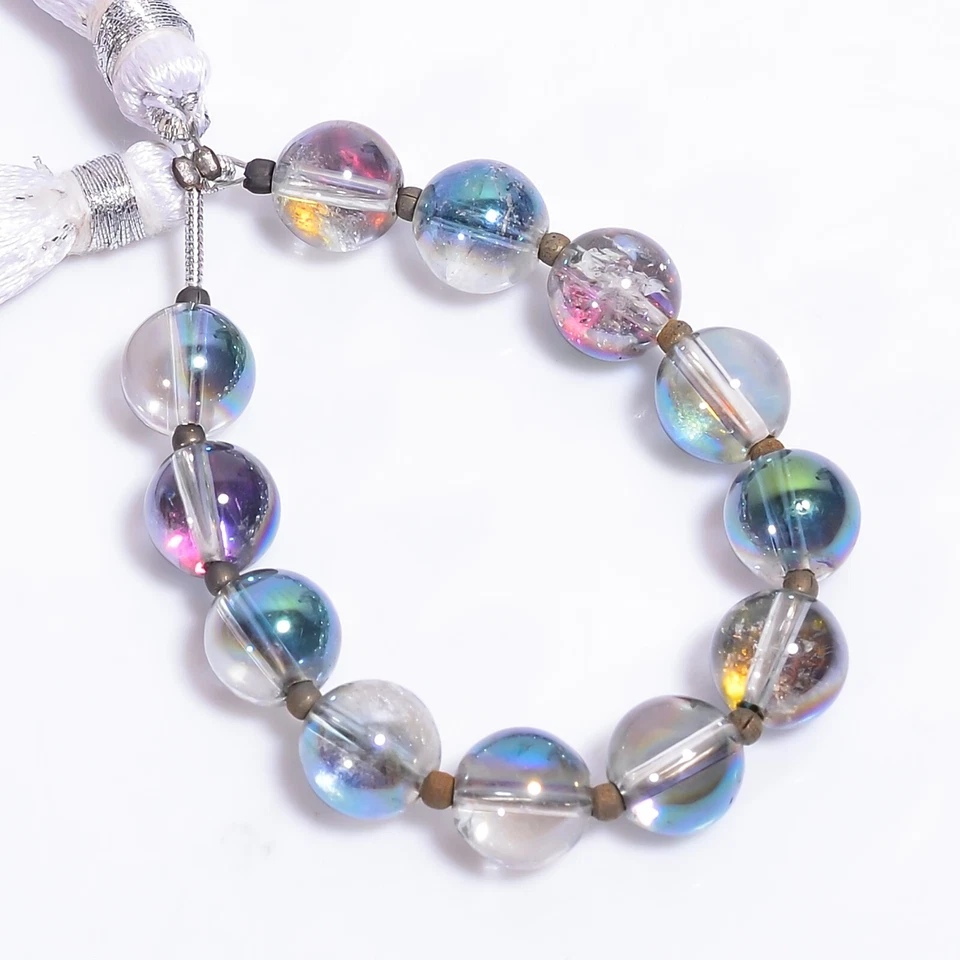 Natural Rainbow Quartz Gemstone Round Shape Smooth Beads 8X8 mm Strand 4" E-152 - Image 1 of 1