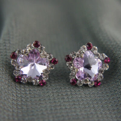 Silver Star Shiny Stud Austrian Purple Crystals Earrings - image 1 of 4