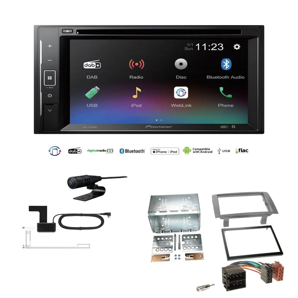 Pioneer AVH-A240DAB Radio Bluetooth DVD DAB für Lancia Musa 2004-2012 anthrazit