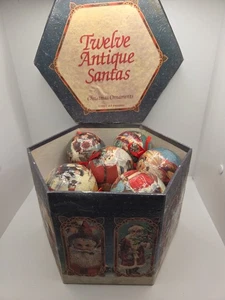 12 Vintage Christmas Ornaments Antique Santas Decoupage C&F Enterprises 1995 VGC - Picture 1 of 16