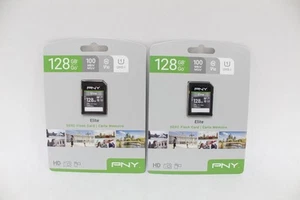 PNY 128GB Elite Class 10 U1 V10 SDXC Flash Memory Card - 2 Pack - Picture 1 of 4