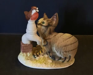 DE COLECCIÓN CERÁMICA ATIGRADO GATO Y PÁJARO EN GRIFO DE AGUA 5.5" HECHO EN TAIWÁN - Imagen 1 de 6