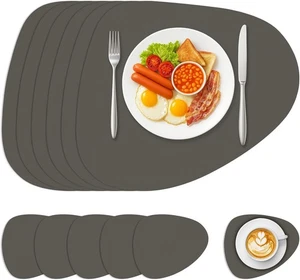 6er Set Platzdeckchen Tischset Untersetzer Abwaschbar Hitzebeständig Kunstleder - Bild 1 von 15