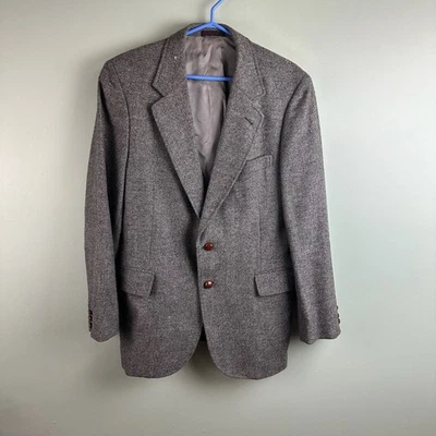 VINTAGE Tweed Jacket Mens 42R Gray Herringbone 2 Button Savile Row Wool Blazer Foto 1 de 4