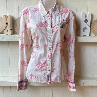 Camisa Blusa Vintage Next Bordada Y2K Floral Popper Botones Talla 16 Foto 1 de 4