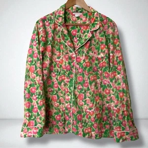 Frances Valentine Floral Long Sleeve Button Down Pajama Top 1X Cotton - Picture 1 of 7