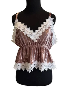 Samt und Spitze Babydoll Camisole Top Borte Mauve Romantisch Gr. L weich Mädchen Fee - Bild 1 von 23
