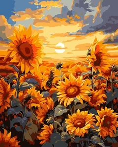 Kits de pintura por número para adultos principiantes, kits de pintura de girasoles al atardecer por número - Imagen 1 de 7