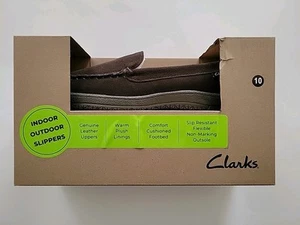 NEW Clarks Mens Venetian Moccasin Suede Leather Slippers Brown Size 10 - Picture 1 of 7