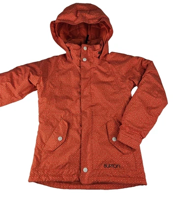 Burton Dryride Ski Jacket Girl M 10/12 Orange Polka Dot Hood Full Zip Snowboard - Image 1 of 4