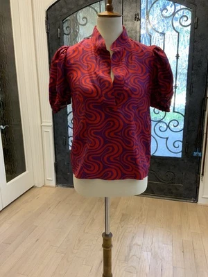 Top LA DOUBLE J Seda Verde/Púrpura Shortcake Puff Mangas Cortas Talla S Foto 1 de 4