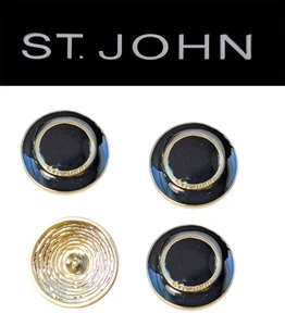 St John Knits 1.0 Inch Gold Tone Double Circle Black Enamel Inscribed Buttons - Picture 1 of 1