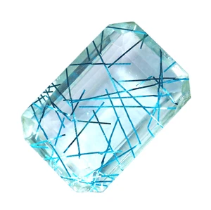 40 Ct Huge Emerald Sky Blue Rutile Natural Rutilated Quartz Loose Gemstone - Picture 1 of 6