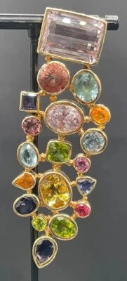 14K Huge Multi Gemston Pendant Kunzite, Tourmaline, Aquamarine Etc. 45.50 Grams  Foto 1 de 3