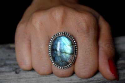 Large Fire Labradorite Gemstone 925 Sterling Silver Healing Ring Birthday Gift's - Image 1 of 4