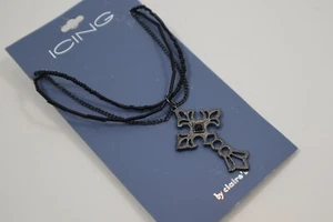 JD Triple chain black cross pendant bead Icing NECKLACE claire's jewelry - Picture 1 of 5