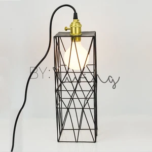 Vintage industrial retro long black metal cage hanging table lamp cafe - Picture 1 of 5