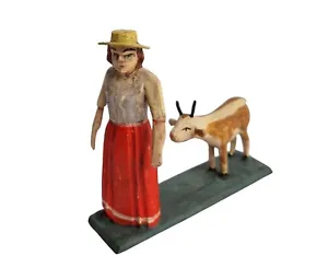 Grulicher Nativity, Woman With Goat - 7,5 CM - Wood Carved (#17174) - Picture 1 of 3