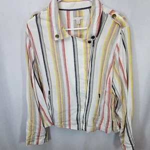 NWT Chico Est 1946 Zippered Linen Blend Jacket Spring Awake 22/24W Stripes - Picture 1 of 10