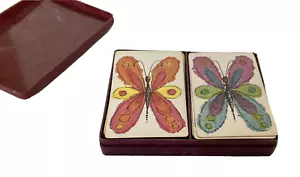 Carte da gioco vintage MCM retrò farfalla, 2 mazzi e custodia di Tower - Foto 1 di 10