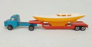 VTG  1970's  Majorette Scania blue  truck with yellow sailboat on trailer France - Picture 1 of 12
