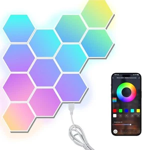 12X Hexagon LED Wall Light Smart APP & Remote Control Music Sync Gaming Lights - Picture 1 of 13