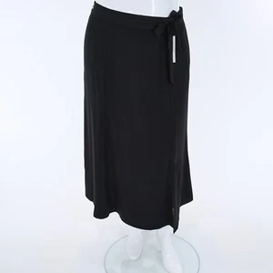 LIZ CLAIBORNE Women's SIZE 18 Solid BLACK SKIRT Split at Knee TIE BELT Pockets - Picture 1 of 13