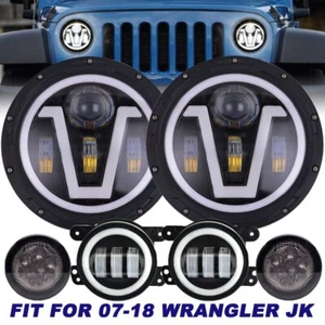 For 2007-18 Jeep Wrangler JK 7" LED Headlight + 4" Fog Light + Turn Signal Light - Picture 1 of 12