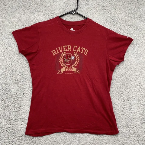 2000 Sacramento River Cats Shirt Womens Large Red Short Sleeve Baseball Vintage Cover