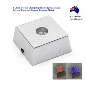 3 LEDs Colour Changing Base Crystal Glass Crystal Figurine Square Display Stand - Picture 1 of 8