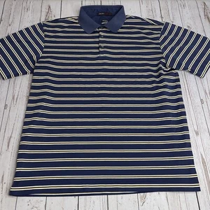 Nike Fit Dry Tiger Woods Collection Golf Polo Shirt Striped Mens Large Navy Blue - Picture 1 of 9