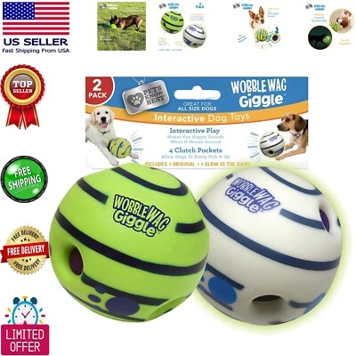 Active Playtime - 2 Pack of Giggle Sound & Glow Dog Balls for All Breeds - Image 1 of 4