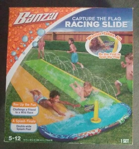 BANZAI SPLASH SPRINT RACING SLIDE Backyard Lawn Fun! SUMMER WATER TOY 16' Long! - Picture 1 of 10