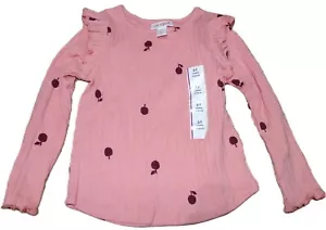 NWT CAT & JACK TODDLER GIRL SIZE 3T PINK APPLE LONG SLEEVE RUFFLE TOP - Picture 1 of 1