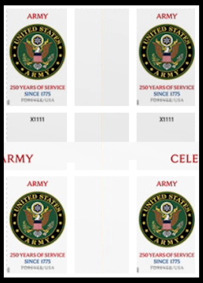 US 6003a Army 250 Years imperf NDC cross gutter block 4 MNH 2025 - Image 1 of 1
