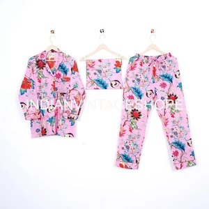 Floral Print Matching Pajama Set Collared Pajama Set Long Party Wear Pajama Sets - Picture 1 of 6