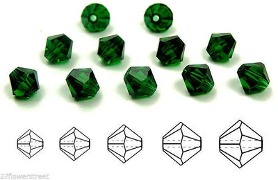 Czech Bicone Crystal Beads Medium Emerald green Rondelle Diamond - Image 1 of 4