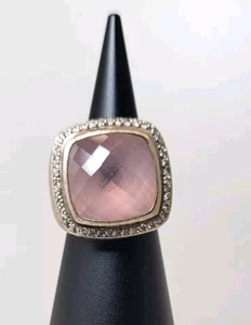 David Yurman Sterling Silver Albion Ring  20mm  Pink Quartz & Diamonds – Size 5 - Picture 1 of 7