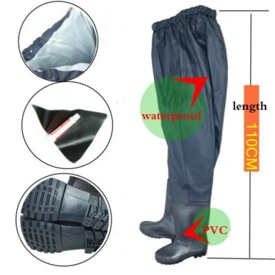 Men Thigh Wader Boots Neoprene Rain Waterproof Fishing Work Trousers Pants Navy - Image 1 of 4
