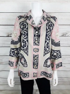 Ellen Tracy Womens Tunic Sz 8 Floral Multicolor Button Up 3/4 Sleeves 100% Silk - Picture 1 of 5