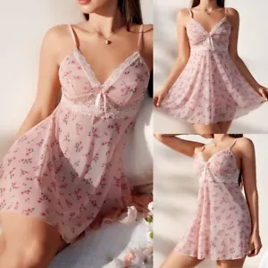 Sexy Women Lace Lingerie V Neck Teddy Babydoll Nightgown Slip Dress Underwear US - Picture 1 of 13