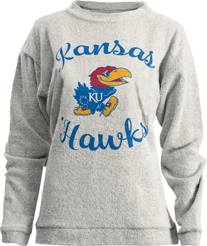Womens Kansas Jayhawks KU Sweatshirt Comfy Terry L/S Crew Cover