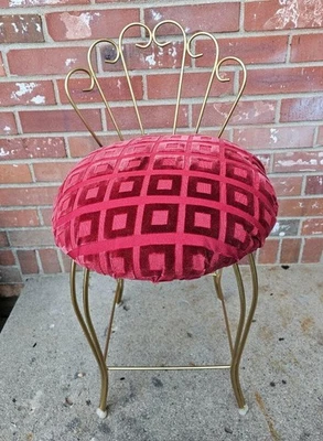 Винтажный золотой кованое железо туалетный столик стул красный бархат сиденье геометрическая обивка море - Изображение 1 из 4