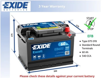 Battery fits NISSAN MICRA NV200 NOTE ALMERA PRIMERA KUBISTAR Exide 075 - Image 1 of 4