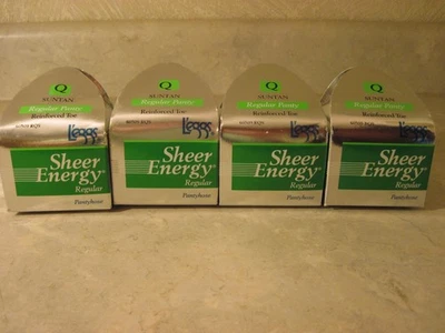 4 Pair Vintage L'eggs Leggs Sheer Energy Sheer to Waist Suntan Pantyhose Q Queen - Image 1 of 4