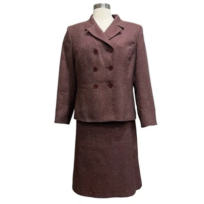 Le Suit Set Jacket & Skirt 14P Plaid Glen Check Burgundy Blazer Modest - Image 1 of 4