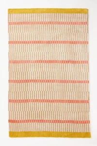 Beige Striped Area Rug 5x8 ft Modern Hand-Tufted Carpet Pink Yellow Soft Living - Picture 1 of 4